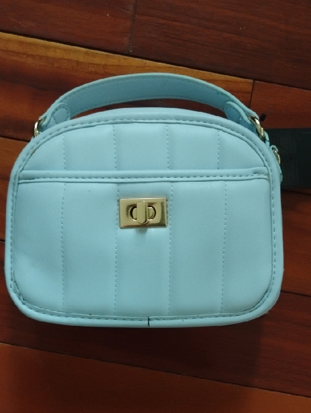 Forever 21 Quilted Mini Top-Handle Bag in Light Blue with Gold Lock